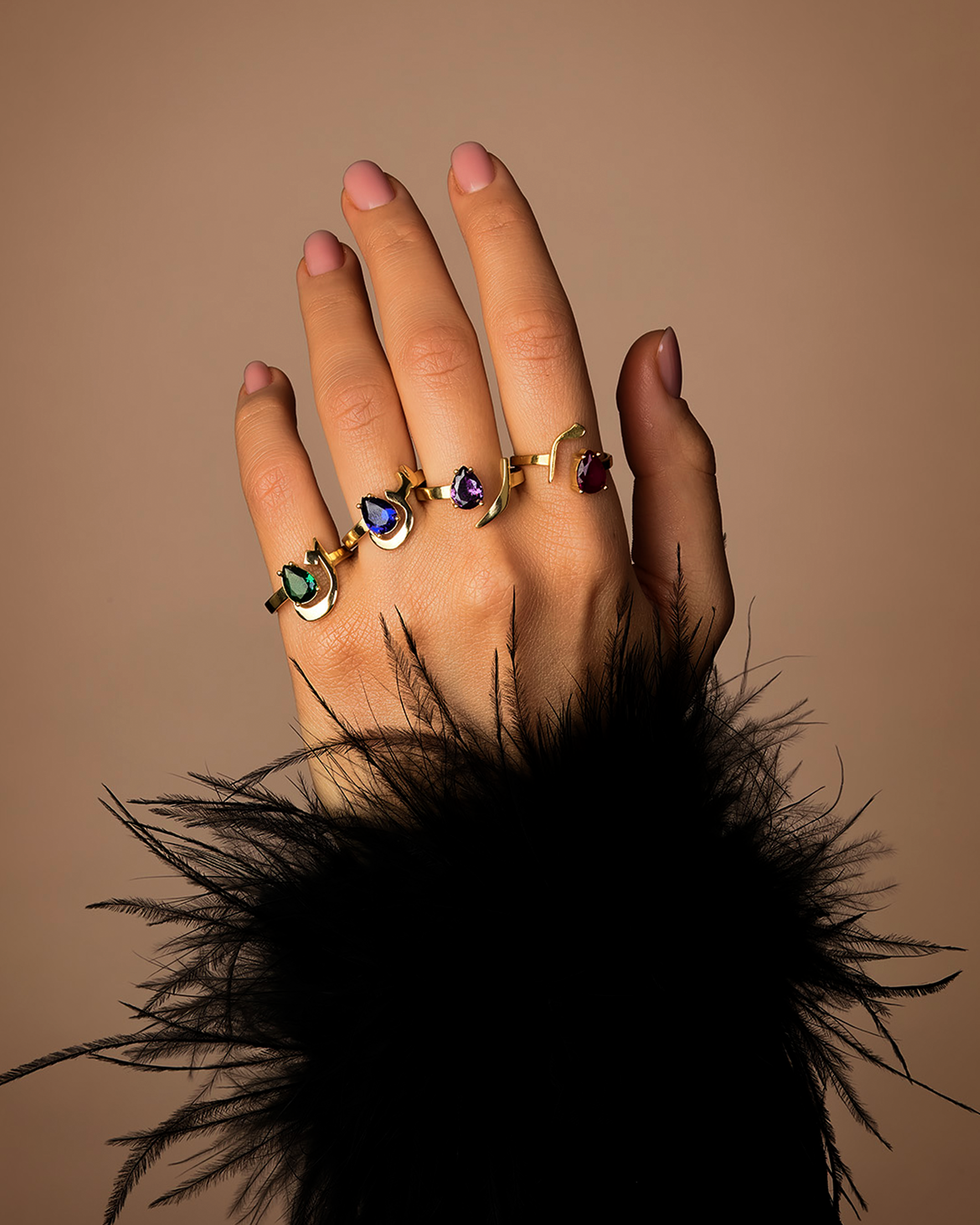 Huroof Initial Birthstone Ring